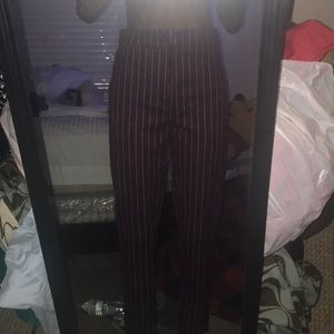 pin stripped burgundy pants
